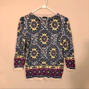 Patterned Quarter-Sleeve Wool Top